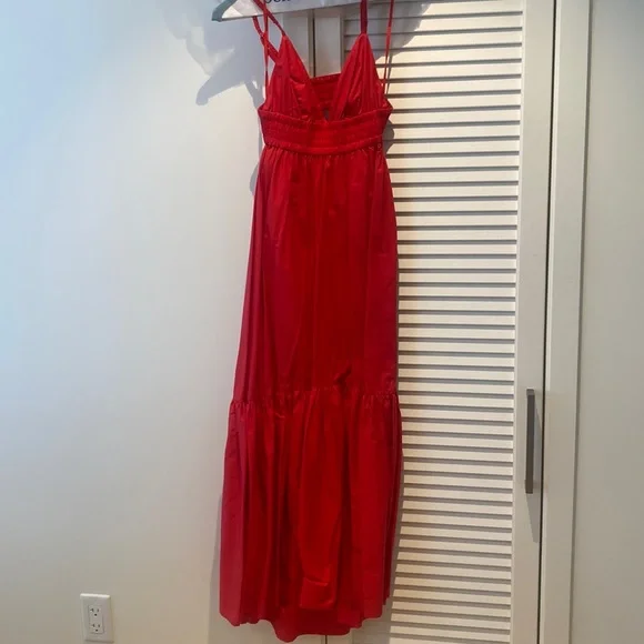 chinese dress ladies A.L.C. Rhodes Cutout Smocked Midi Dress White Printed Cotton Poplin Si –  Celebrity Owned main image 1